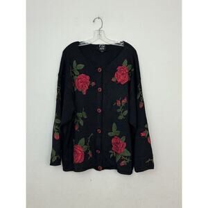 Vintage Jacque and Koko Plus Size 22 24 Floral Embroidered Knit Cardigan Artsy